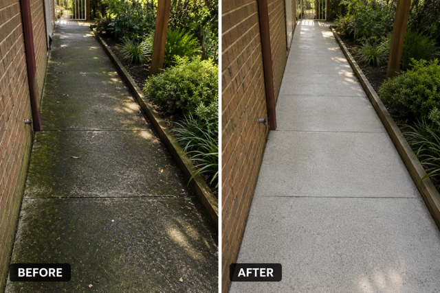 Before and after pathway pressure cleaning