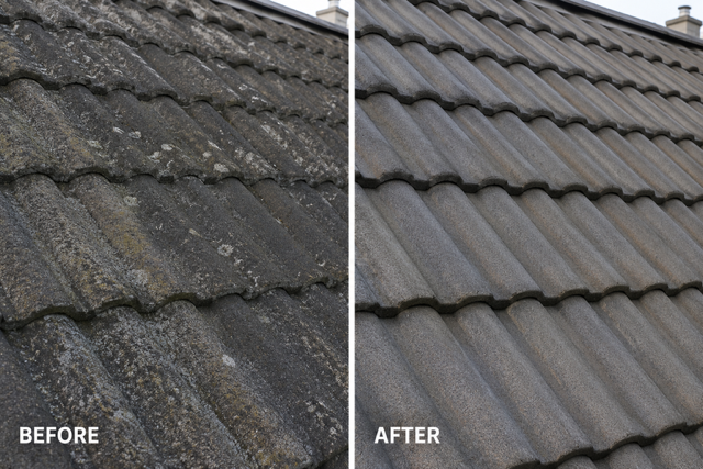 Before and after roof cleaning