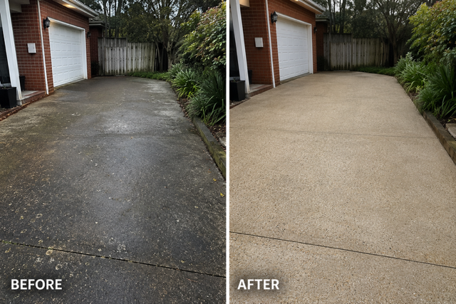 Before and after driveway pressure cleaning